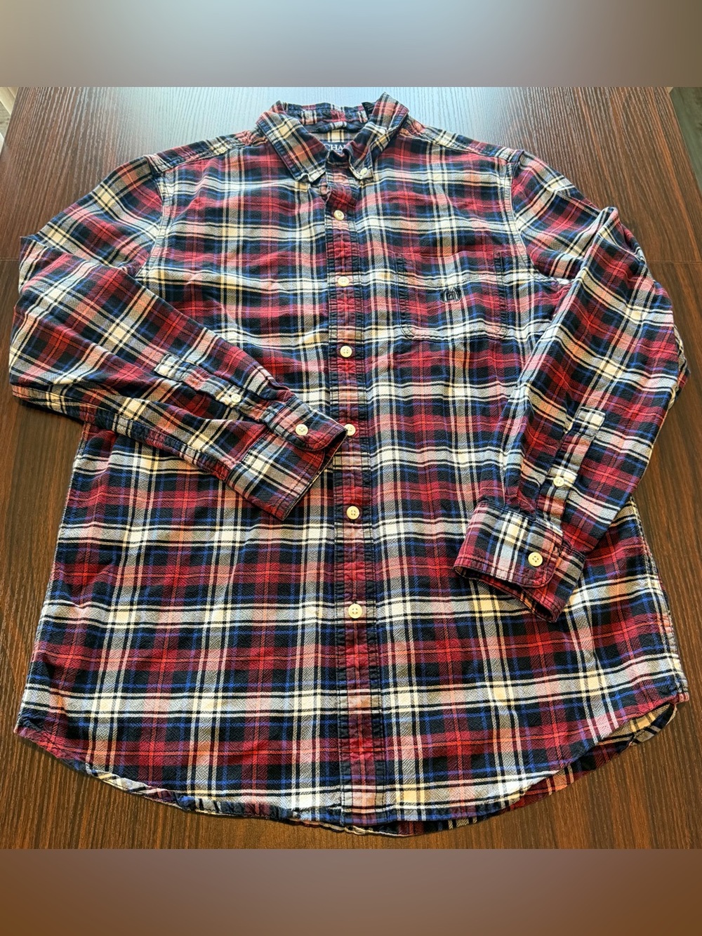 Chaps Mens Red White Blue Classic Oxford Long Sleeve Plaid Button Down Shirt M⁠